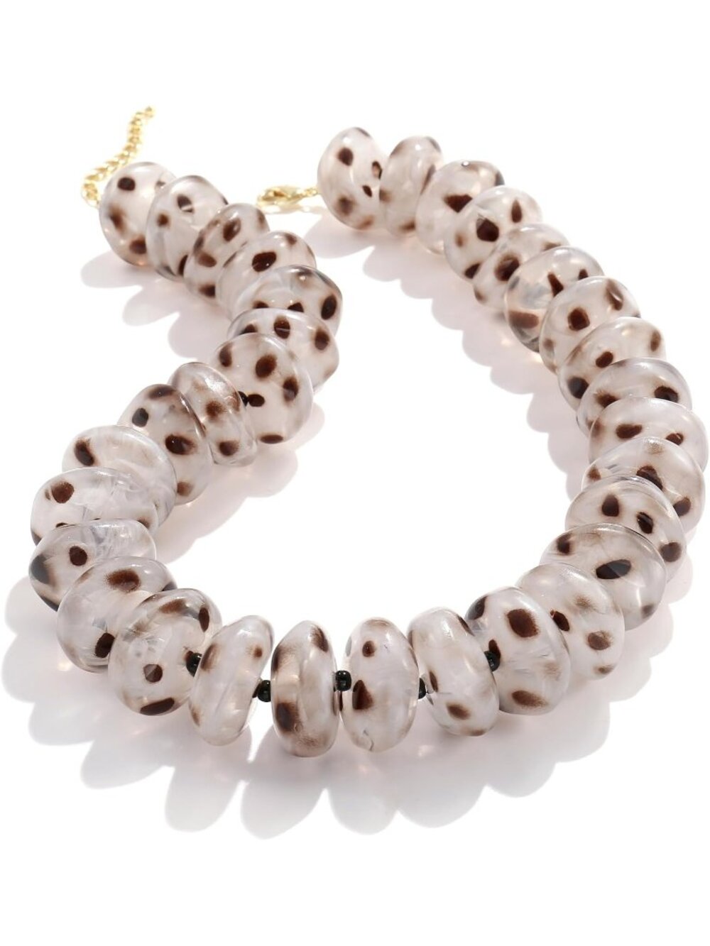Women's Black Spot Resin Beaded Choker Gold Plated Chunky Large Bead Necklace